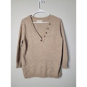 Anthropologie wool blend V-neck 3/4 Sleeve Tan Sweater Petite Medium